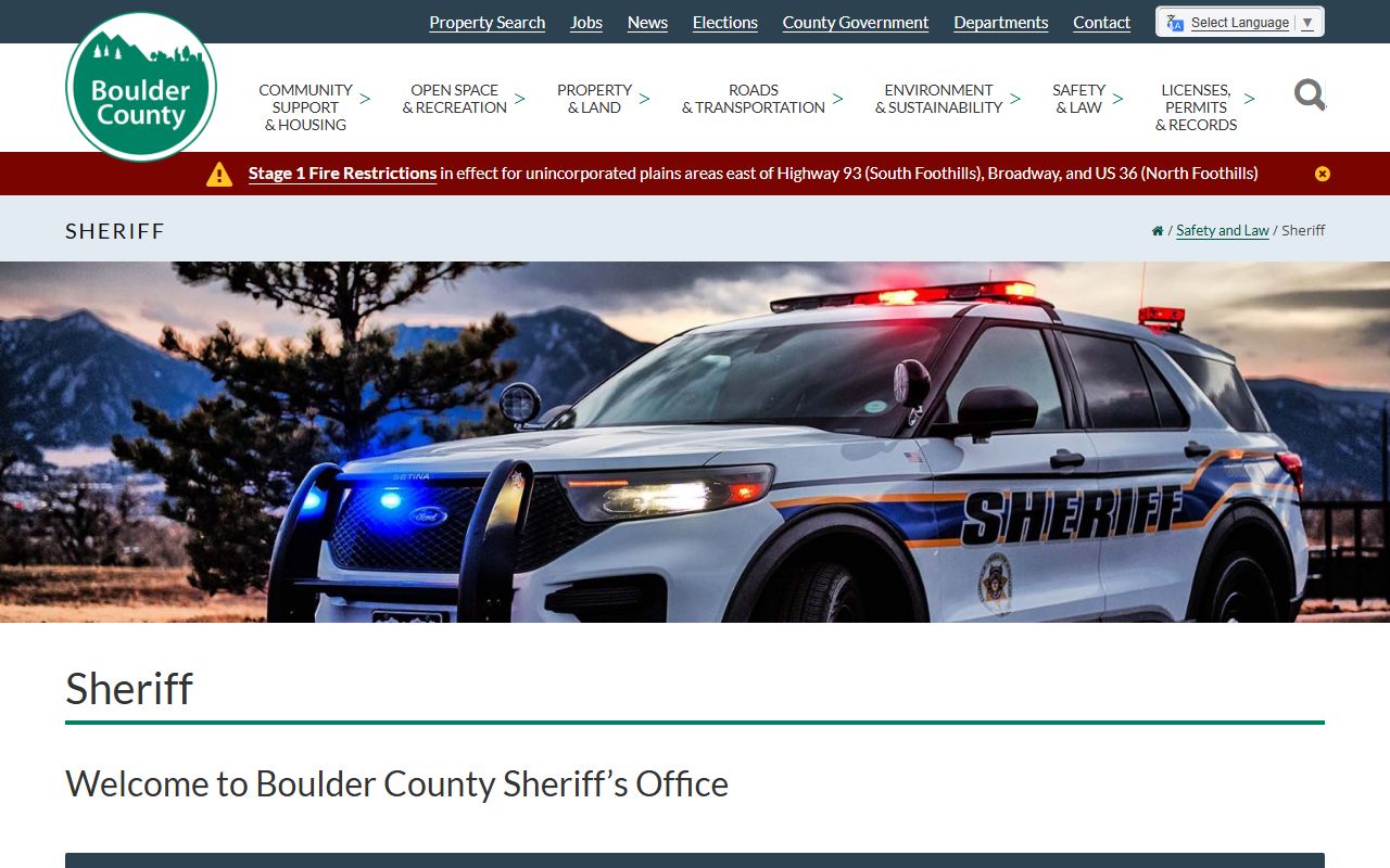 Boulder County Sheriff's Office website for inmate records access