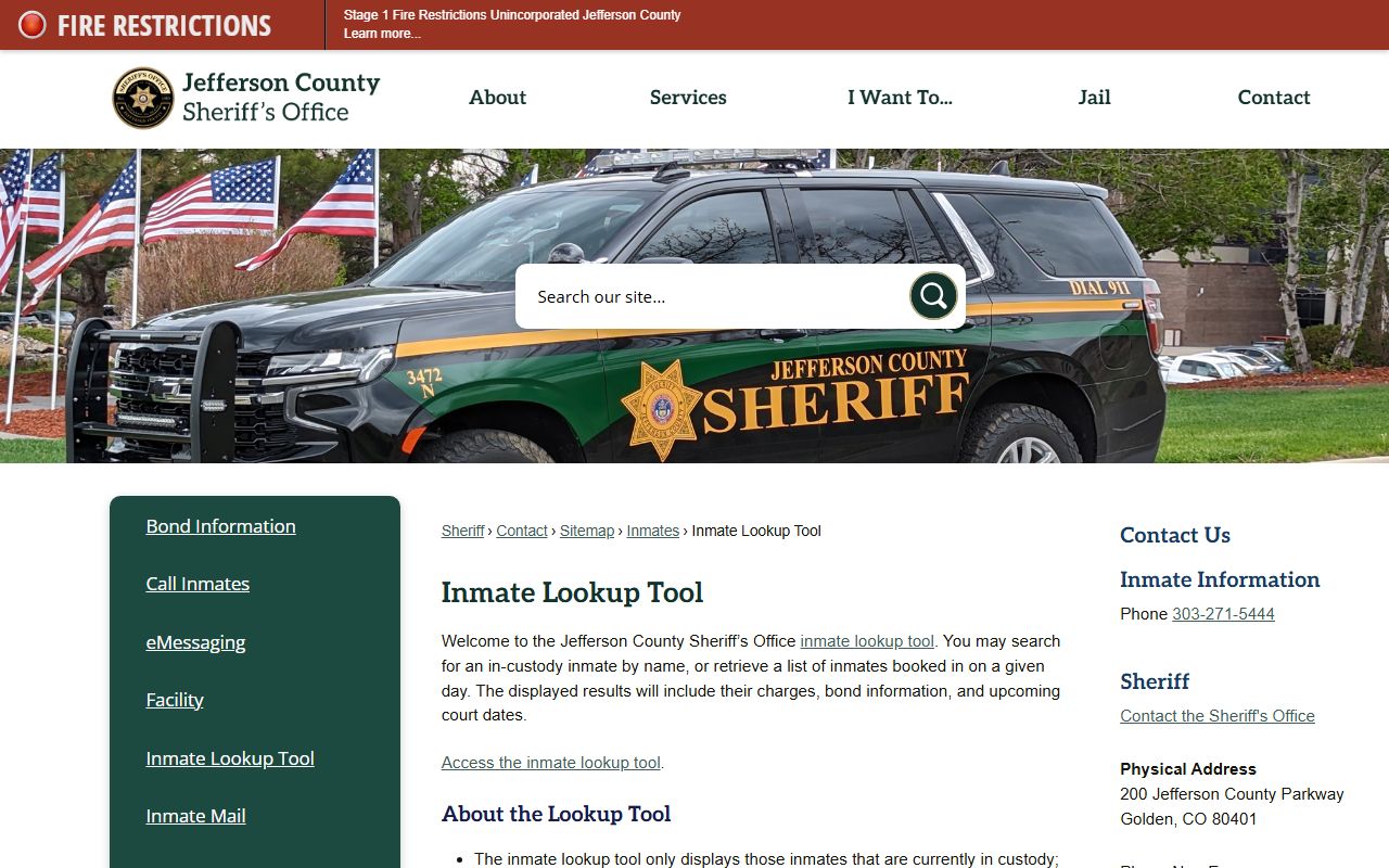 Jefferson County Sheriff inmate lookup tool for custody records